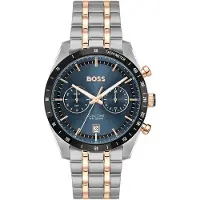 BOSS Horloge met blauwe wijzerplaat en tweekleurige polsband