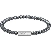 BOSS Armband met hematietkralen en logosluiting