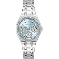 GUESS Analoog horloge 'QUINN' lichtblauw / zilver
