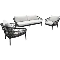 AVH-Collectie Montreal stoel bank loungeset 3 delig antraciet rope