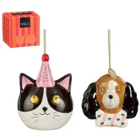 Mica Decorations kerstornament cadeau set - kat - hond (2 stuks)