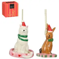 Mica Decorations kerstornament cadeau set - kat - konijntje (2 stuks)