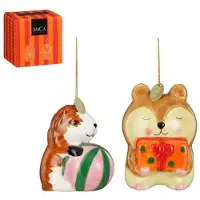 Mica Decorations kerstornament cadeau set cavia hamster (2 stuks)