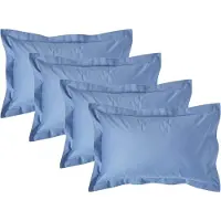 Homescapes Luxe Satijn Kussensloop 50x75 cm met Sierrand – Staalblauw – Set van 4 – 100% Egyptisch Katoen Satijn – Draaddichtheid 1000