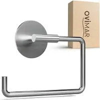 Ovimar Hammerodde toiletrolhouder zonder boren, zilver | Zelfklevende roestvrijstalen toiletrolhouder | Toiletrolhouder zonder deksel | Soft-closing toiletrolhouder, mat, om te lijmen