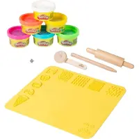 Play-Doh x Play-Doh speelset - 3D creatieve mat, houten gereedschap, 6 boetseerblikjes
