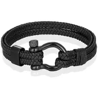 Mendes Nautische heren armband Leer Edelstaal Zwart - 19cm
