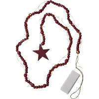 Star Trading kerstverlichtingsketting 'Beady' met houten kralen en ster in naturel, batterijen + timer, warm wit, rood, L 150cm