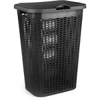 PlasticForte Wasmand Ventilation - met deksel - zwart - kunststof - 51 liter - 43 x 35 x 61 cm - Badkamer - Wasgoed - Nieuw design - Zeer stevig
