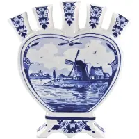Royal Delft Tulpenvaas Delfts blauw - 18 cm - Platte vaas - Molen - Souvenirs Holland - - Souvenir