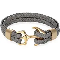 TJ Tom Jaxon Tom Jaxon Heren armband Anker gevlochten Leer Goudkleurig Grijs - 18cm