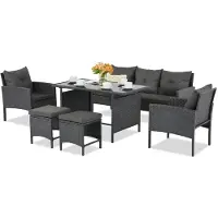 Garden Point Technorattan set met poefs Bari antraciet