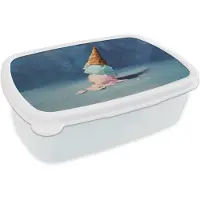 MuchoWow Broodtrommel Wit - Lunchbox Ijshoorn - Bolletjes - Smelt - Roze - Brooddoos 18x12x6 cm - Brood lunch box - Broodtrommels voor kinderen en volwassenen
