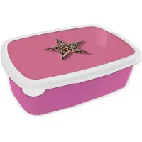 MuchoWow Broodtrommel Roze - Lunchbox Ster - Luipaard - Print - Roze - Brooddoos 18x12x6 cm - Brood lunch box - Broodtrommels voor kinderen en volwassenen