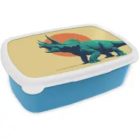 MuchoWow Broodtrommel Blauw - Lunchbox Triceratops - Cirkel - Oranje - Hoorns - Brooddoos 18x12x6 cm - Brood lunch box - Broodtrommels voor kinderen en volwassenen
