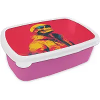 MuchoWow Broodtrommel Roze - Lunchbox Zonnebril - Schedel - Jas - Rood - Brooddoos 18x12x6 cm - Brood lunch box - Broodtrommels voor kinderen en volwassenen