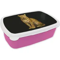 MuchoWow Broodtrommel Roze - Lunchbox Panter - Realistisch - Bruin - Brooddoos 18x12x6 cm - Brood lunch box - Broodtrommels voor kinderen en volwassenen