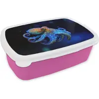 MuchoWow Broodtrommel Roze - Lunchbox Octopus - Stippen - Blauw - Zee - Brooddoos 18x12x6 cm - Brood lunch box - Broodtrommels voor kinderen en volwassenen