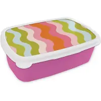 MuchoWow Broodtrommel Roze - Lunchbox Banen - Golven - Kleurrijk - Verticaal - Brooddoos 18x12x6 cm - Brood lunch box - Broodtrommels voor kinderen en volwassenen