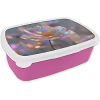 MuchoWow Broodtrommel Roze - Lunchbox Bloem - Transparant - Pastelkleuren - Druppels - Brooddoos 18x12x6 cm - Brood lunch box - Broodtrommels voor kinderen en volwassenen
