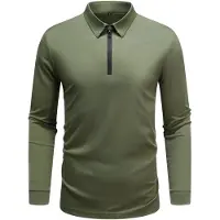 Allthemen Heren Lange Mouw Rek T-Shirt - Oversize Polo Met Halve Rits - M