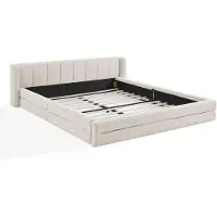 Merax Tweepersoonsbed 160×200 cm – Beige Chenille – Comfortabel Hoofdbord – Robuust Houten en Stalen Frame – Zonder Matras
