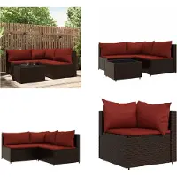 vidaXL 4-delige Loungeset met kussens poly rattan bruin