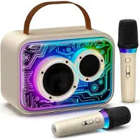 BOG Karaokemachine Met 2 Microfoons - LED Lampen, Magisch Geluid, Draagbare Draadloze Bluetooth Luidspreker Voor Kinderen En Volwassenen, Geschikt Voor Thuisfeesten, Buiten, Geschenken En Decoraties