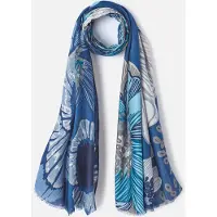 Damart - Sjaal met grote bloemen - Dames - Blauw - Eén maat