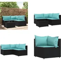 vidaXL 4-delige loungeset voor de tuin met kussens, zwart, van polyrotan