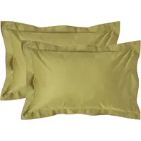Homescapes Luxe Satijn Kussensloop 50x75 cm met Sierrand – Olijfgroen – Set van 2 – 100% Egyptisch Katoen Satijn – Draaddichtheid 1000
