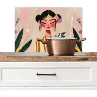 KitchenYeah Spatscherm keuken 60x40 cm - Kookplaat achterwand Vrouw - Bloemen - Pastel - Muurbeschermer - Spatwand fornuis - Hoogwaardig aluminium