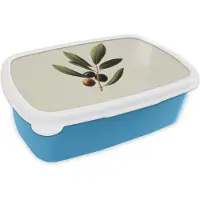 MuchoWow Broodtrommel Blauw - Lunchbox Olijftak - Donkergroen - Olijven - Brooddoos 18x12x6 cm - Brood lunch box - Broodtrommels voor kinderen en volwassenen