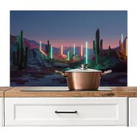 KitchenYeah Spatscherm keuken 100x65 cm - Kookplaat achterwand Cactus - Lichtzuilen - Zonsondergang - Muurbeschermer - Spatwand fornuis - Hoogwaardig aluminium