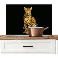 KitchenYeah Spatscherm keuken 80x55 cm - Kookplaat achterwand Panter - Realistisch - Bruin - Muurbeschermer - Spatwand fornuis - Hoogwaardig aluminium