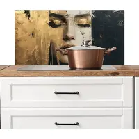 KitchenYeah Spatscherm keuken 80x40 cm - Kookplaat achterwand Abstract - Goud - Gezicht - Lippen - Muurbeschermer - Spatwand fornuis - Hoogwaardig aluminium
