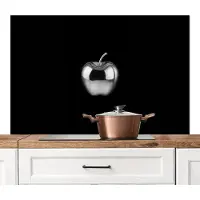 KitchenYeah Spatscherm keuken 120x80 cm - Kookplaat achterwand Appel - Metallic - Symmetrisch - Muurbeschermer - Spatwand fornuis - Hoogwaardig aluminium