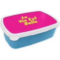 MuchoWow Broodtrommel Blauw - Lunchbox Quote - Retro - Roze - Brooddoos 18x12x6 cm - Brood lunch box - Broodtrommels voor kinderen en volwassenen