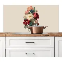 KitchenYeah Spatscherm keuken 120x60 cm - Kookplaat achterwand Boeket - Warme tinten - Elegant - Muurbeschermer - Spatwand fornuis - Hoogwaardig aluminium
