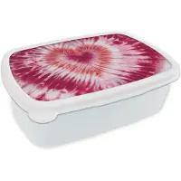 MuchoWow Broodtrommel Wit - Lunchbox Hartvorm - Roze - Tie dye - Brooddoos 18x12x6 cm - Brood lunch box - Broodtrommels voor kinderen en volwassenen