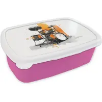 MuchoWow Broodtrommel Roze - Lunchbox Drumstel - Oranje - Zwart - Aquarelverf - Brooddoos 18x12x6 cm - Brood lunch box - Broodtrommels voor kinderen en volwassenen