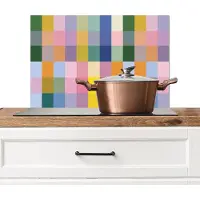 KitchenYeah Spatscherm keuken 70x50 cm - Kookplaat achterwand Blokken - Vierkant - Patroon - Gekleurd - Muurbeschermer - Spatwand fornuis - Hoogwaardig aluminium