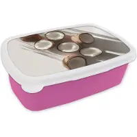 MuchoWow Broodtrommel Roze - Lunchbox Kokosnoten - Bruin - Shaduw - Brooddoos 18x12x6 cm - Brood lunch box - Broodtrommels voor kinderen en volwassenen