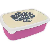 MuchoWow Broodtrommel Roze - Lunchbox Blauw koraal - Vertakkingen - Beige - Brooddoos 18x12x6 cm - Brood lunch box - Broodtrommels voor kinderen en volwassenen