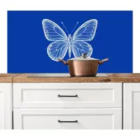 KitchenYeah Spatscherm keuken 120x60 cm - Kookplaat achterwand Vlinder - Wit - Getekend - Stippen - Muurbeschermer - Spatwand fornuis - Hoogwaardig aluminium