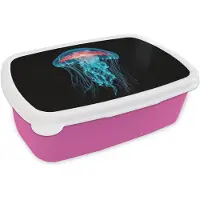 MuchoWow Broodtrommel Roze - Lunchbox Kwal - Tentakels - Blauw - Licht - Brooddoos 18x12x6 cm - Brood lunch box - Broodtrommels voor kinderen en volwassenen