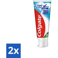 Colgate 2 x Tandpasta Triple Action Xtra White 75 ml - Tandpasta - Gaatjes - Wittere Tanden - Frisse Adem - Mondverzorging