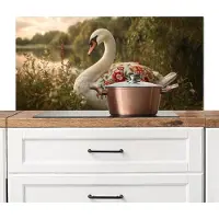 KitchenYeah Spatscherm keuken 100x50 cm - Kookplaat achterwand Zwaan - Bloemen - Natuur - Muurbeschermer - Spatwand fornuis - Hoogwaardig aluminium
