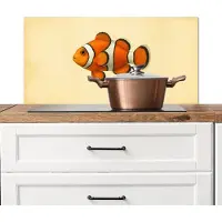 KitchenYeah Spatscherm keuken 90x45 cm - Kookplaat achterwand Vis - Oranje - Strepen - Muurbeschermer - Spatwand fornuis - Hoogwaardig aluminium