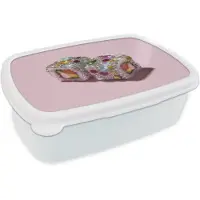 MuchoWow Broodtrommel Wit - Lunchbox Sushi - Rolletjes - Steentjes - Kleurrijk - Brooddoos 18x12x6 cm - Brood lunch box - Broodtrommels voor kinderen en volwassenen